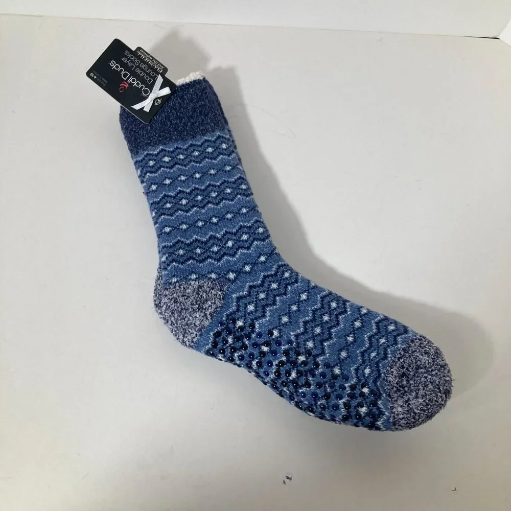 Womens Cuddl Duds Lounge Socks Slip Resistant Blue White‎ 4 - 10 NWT
